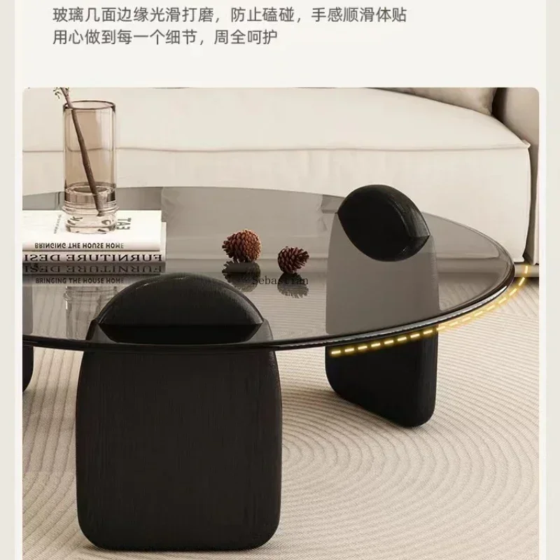 Tempered Glass Coffee Table Creative Combination Living Room Balcony Sofa Coffee Tea Table Small Apartment Round Edge Table