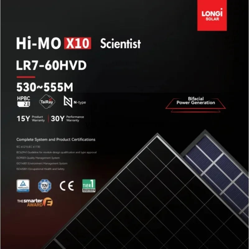 Paneles Solares Monocristalinos Bifaciales de Vidrio de 550 Vatios para el Hogar, Longi, Jinko, JA, Aiko, Cana-dian, Risen, Tipo N, Dobles