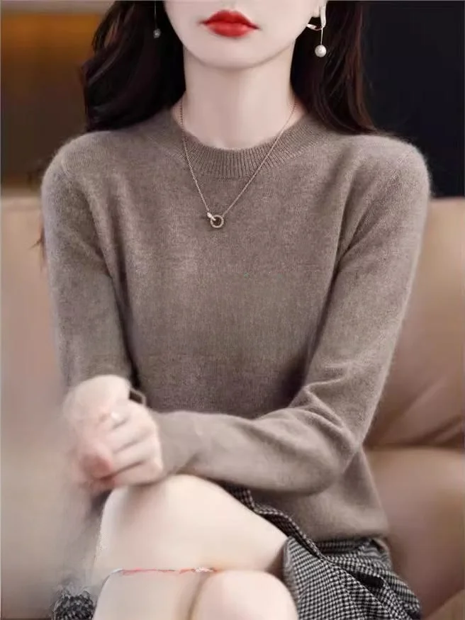 

Loose Women's Knitted Wool Sweater Low round Ne Spring New Sle Comfortable Soft Long Sve Base irt Commute Sle