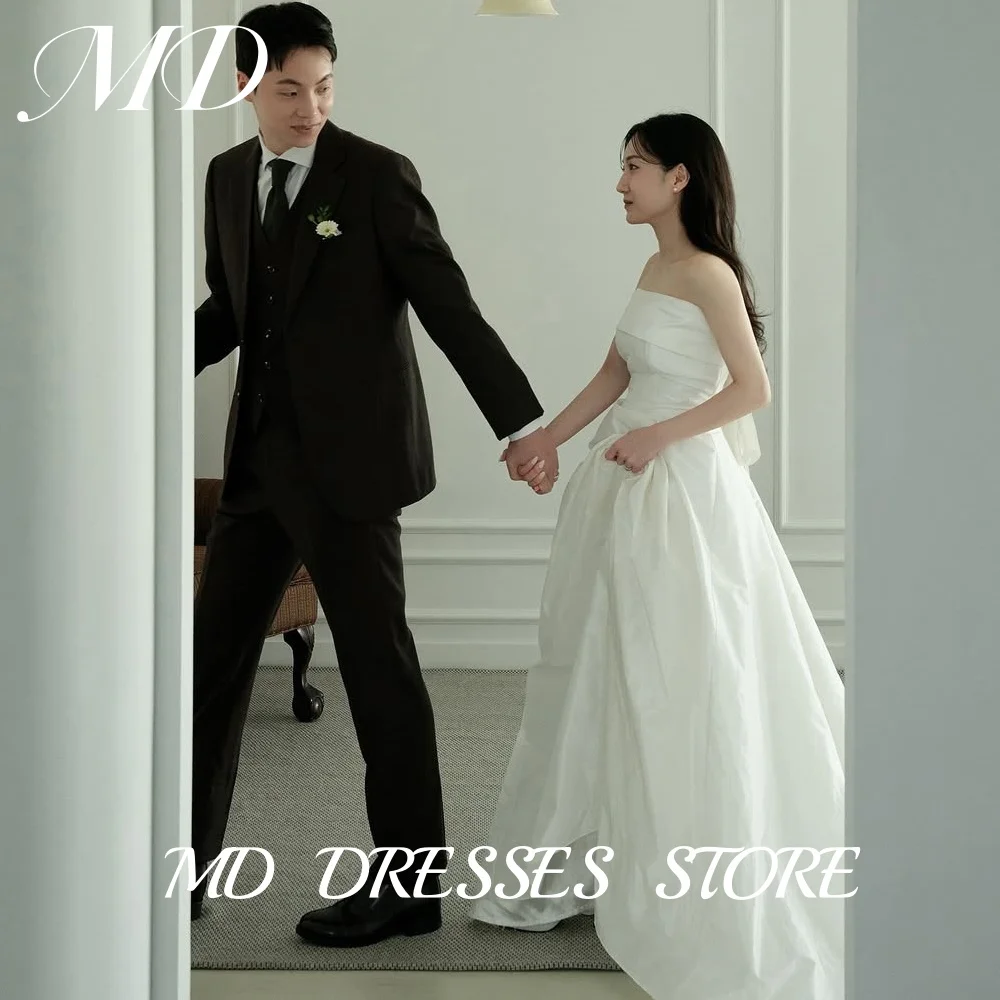 

MD Simple Strapless A-line Wedding Dresses Sleeveless Taffeta Korea Photoshoot Floor-Length Bridal Gown Customized 2025 웨딩드레스