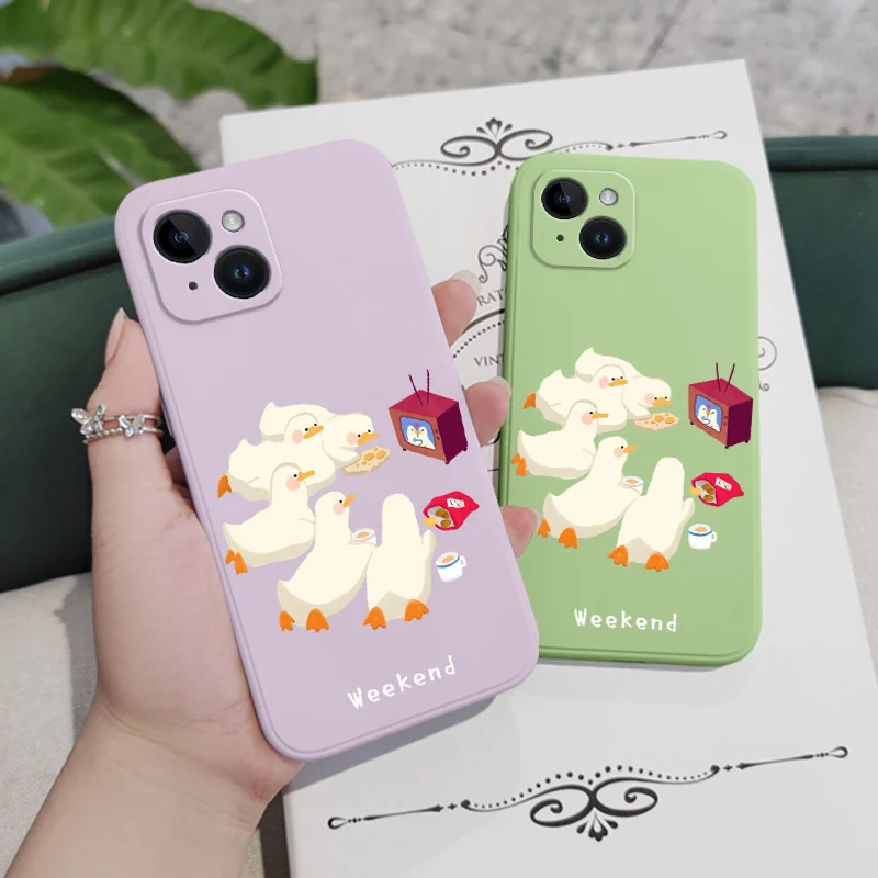 Party Ducklings Phone Case For iPhone 16 15 14 13 12 11 Plus Pro Max Mini X XR Plus Liquid Silicone Cover