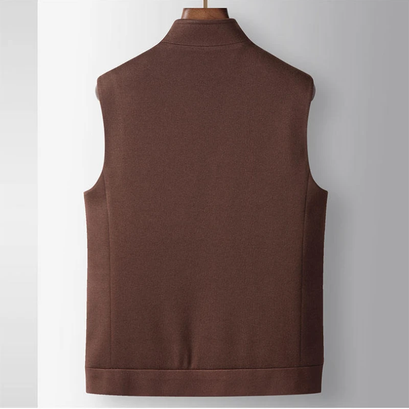 Men Wool Blend Vest Goose Down Liner Stand Collar Zip‑Up Sleeveless Waistcoat Business Casual Warm Autumn Winter Gilet