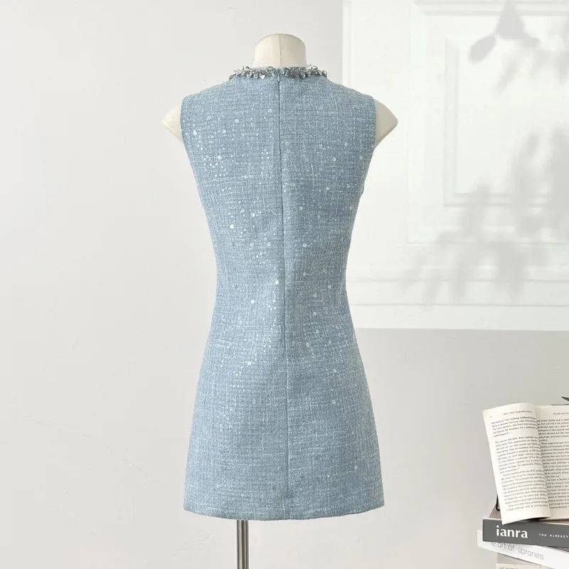 Vestidos de Tweed con fragancia pequeña de lujo de alta calidad para mujer, vestido corto dulce de verano 2025, Vestidos de fiesta, batas femeninas