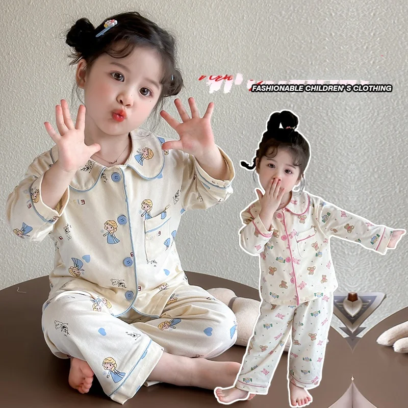 

Baby Girls Pajamas Sets Age 2-9Y Kids Button Down Sleepwear Baby Sleeping Set Little Girl Pajama Princess Cotton Softy Sleepwear