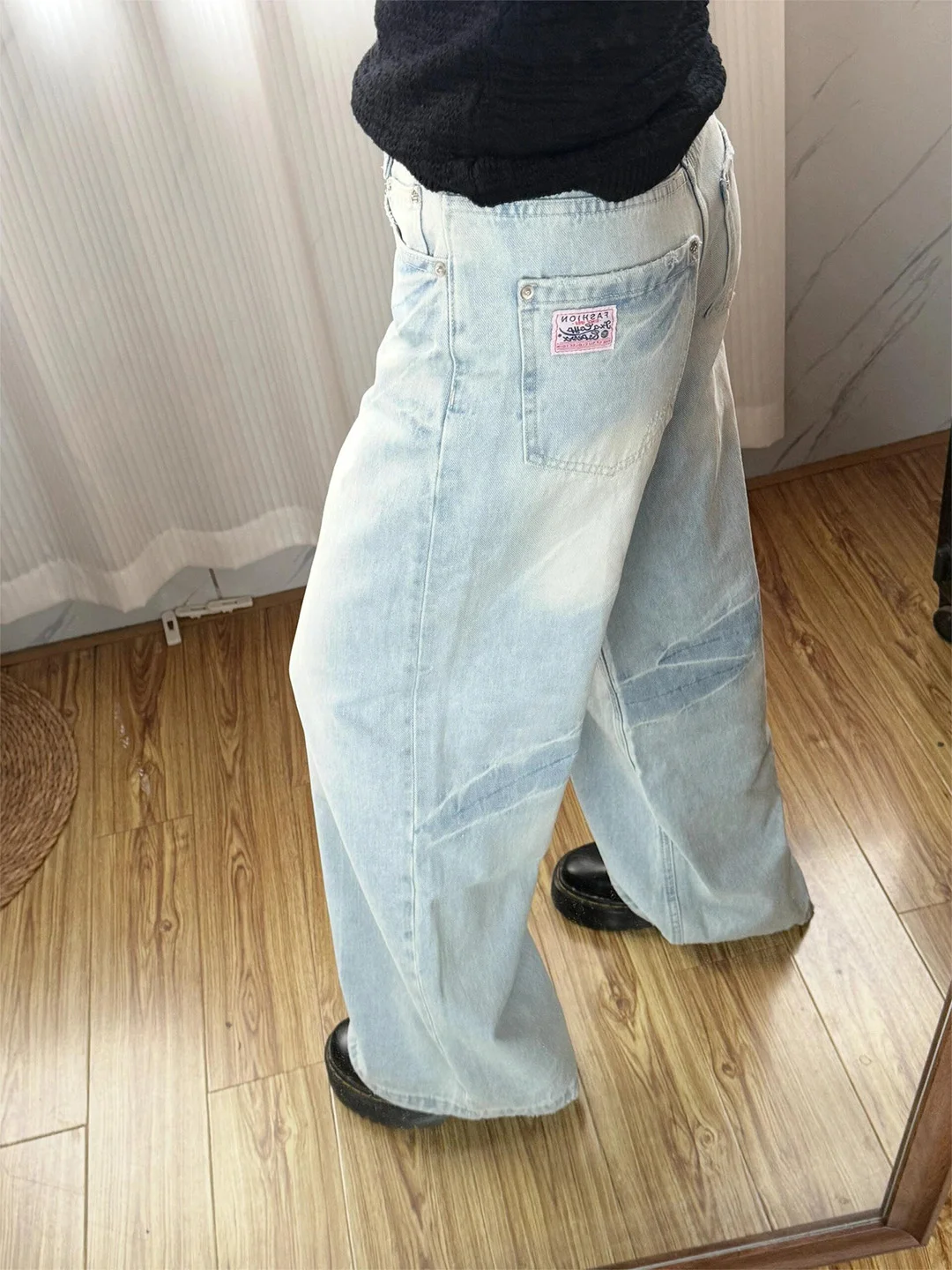 

Summer 2026 American Style Lazy Women's Jeans Loose Wide Leg Pants Low Waist Torn Frayed Medium Washed Pure Color Anti-Wrinkle