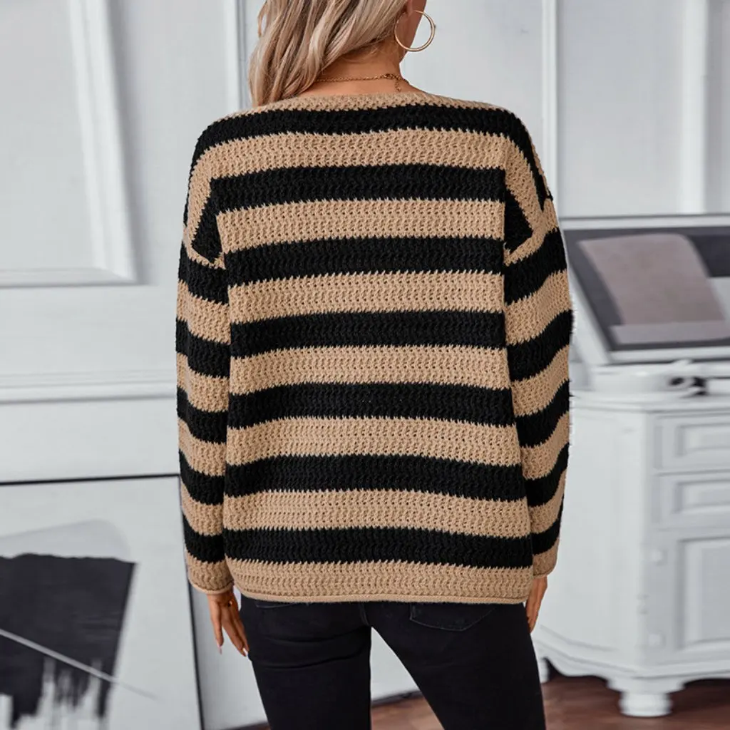 

Drizzly Rain Women's Color Striped Sweater Casual Loose Fit Autumn Winter European American Style Fashion