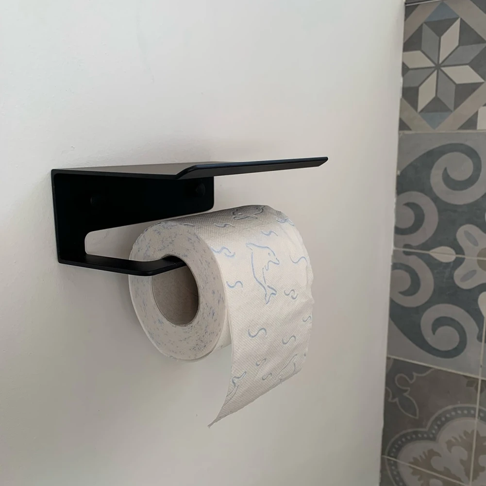 AAAF Wall Mounted Black Toilet Paper Holder Tissue Paper Holder Roll Holder With Phone Storage Shelf