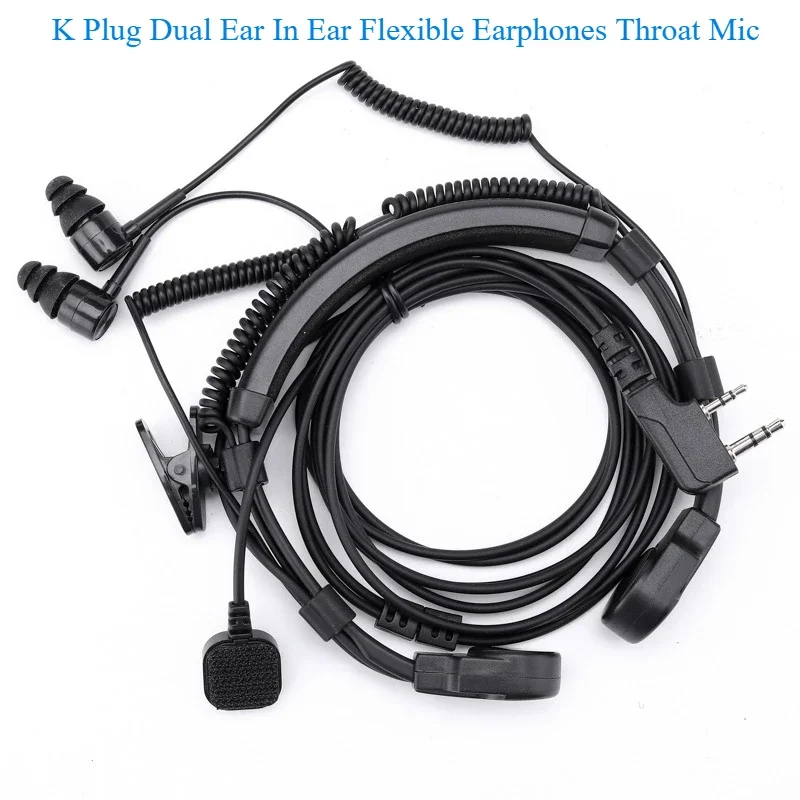 Dual Ear Flexible Earphones Throat Mic Covert Acoustic Tube Earpiece Finger PTT For Kenwood Two Way Radio BAOFENG UV-5R BF-888S