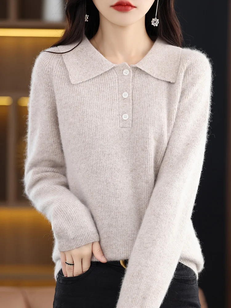 CHICUU Women Mink Cashmere Sweater Autumn Winter Polo Pullover 100% Mink Cashmere Knitwear Thick Soft Warm Basic Clothing Tops