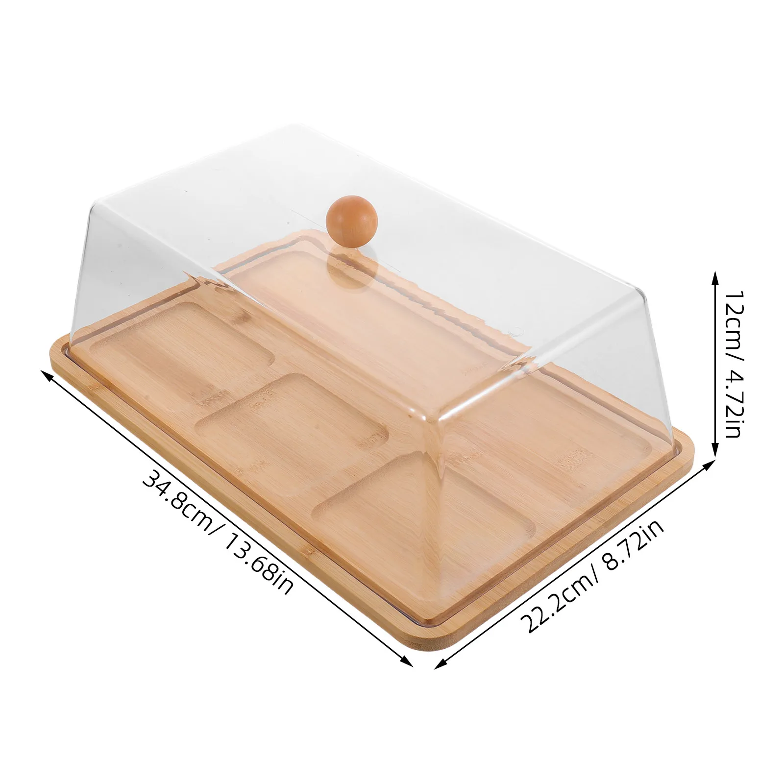 Bamboo Charcuterie Board with Lid 14 Inch Rectangular Cake Holder Transparent Acrylic Dome Food Display Tray for Wedding Dessert view 5