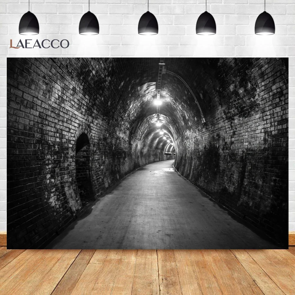 Laeacco Vintage Dark Stone Brick Wall Cave Corridor 3D Pattern Interior Photographic Background Photo Backdrop For Photo Studio