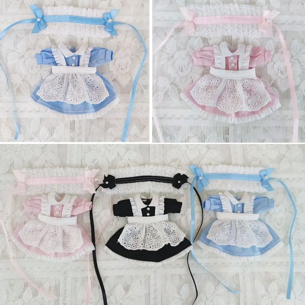 Lovely Uniform Clothes Maid Skirt for 1/11 ob11 Dolls Princess Clothes Dresses Suit with Headband For Stuffed Dolls Accessories