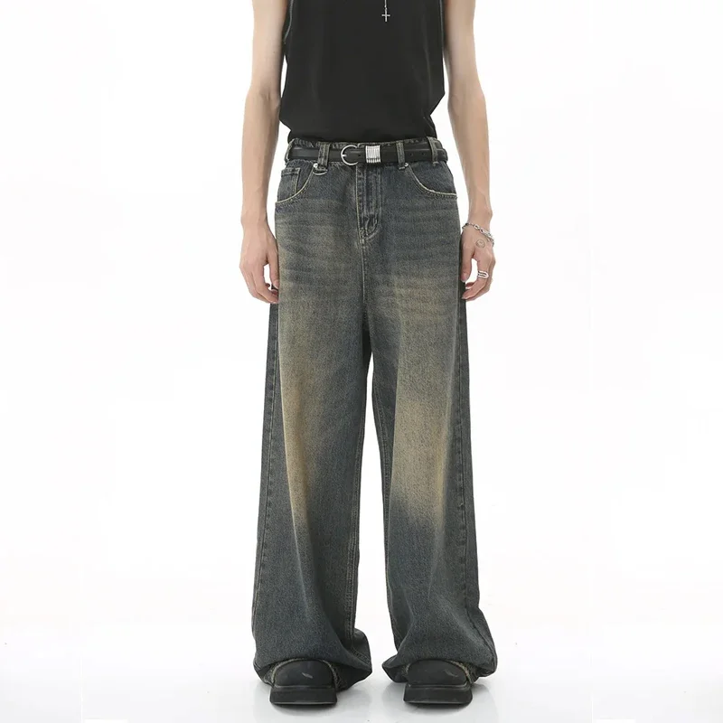 

Men Casual Baggy Jeans Male New Fashion Wash High Waist Straight Wide Leg Denim Pants High Street Solid Color Comfortable Pants