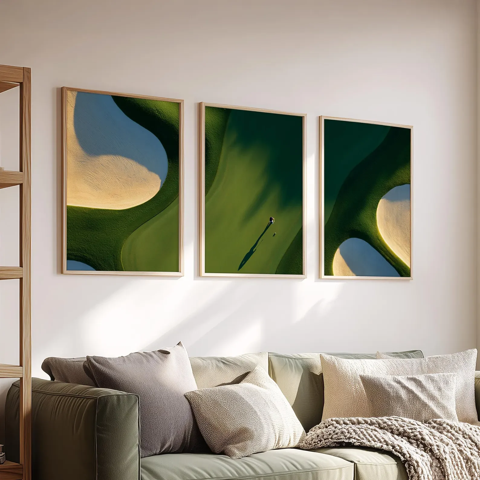 3PCS frameless decorative art print,3PCS Golf Course Wall Art  Poster Prints  Green Fairway Sand Bunker Landscape Modern Golf De