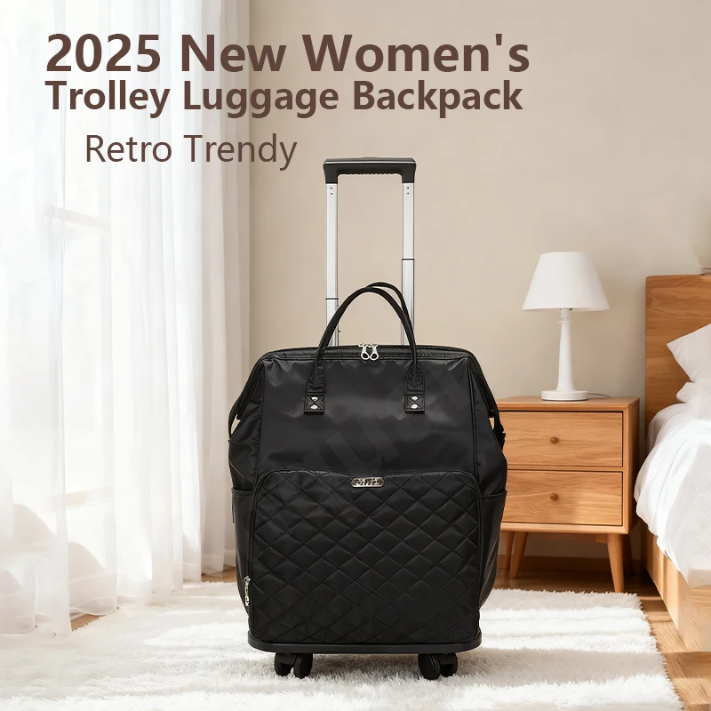 

2025 New Women's Leather Waterproof Large Capacity Portable Fashion Carry-on Wheeled Travel Luggage Oxford Bag Backpack Handbag