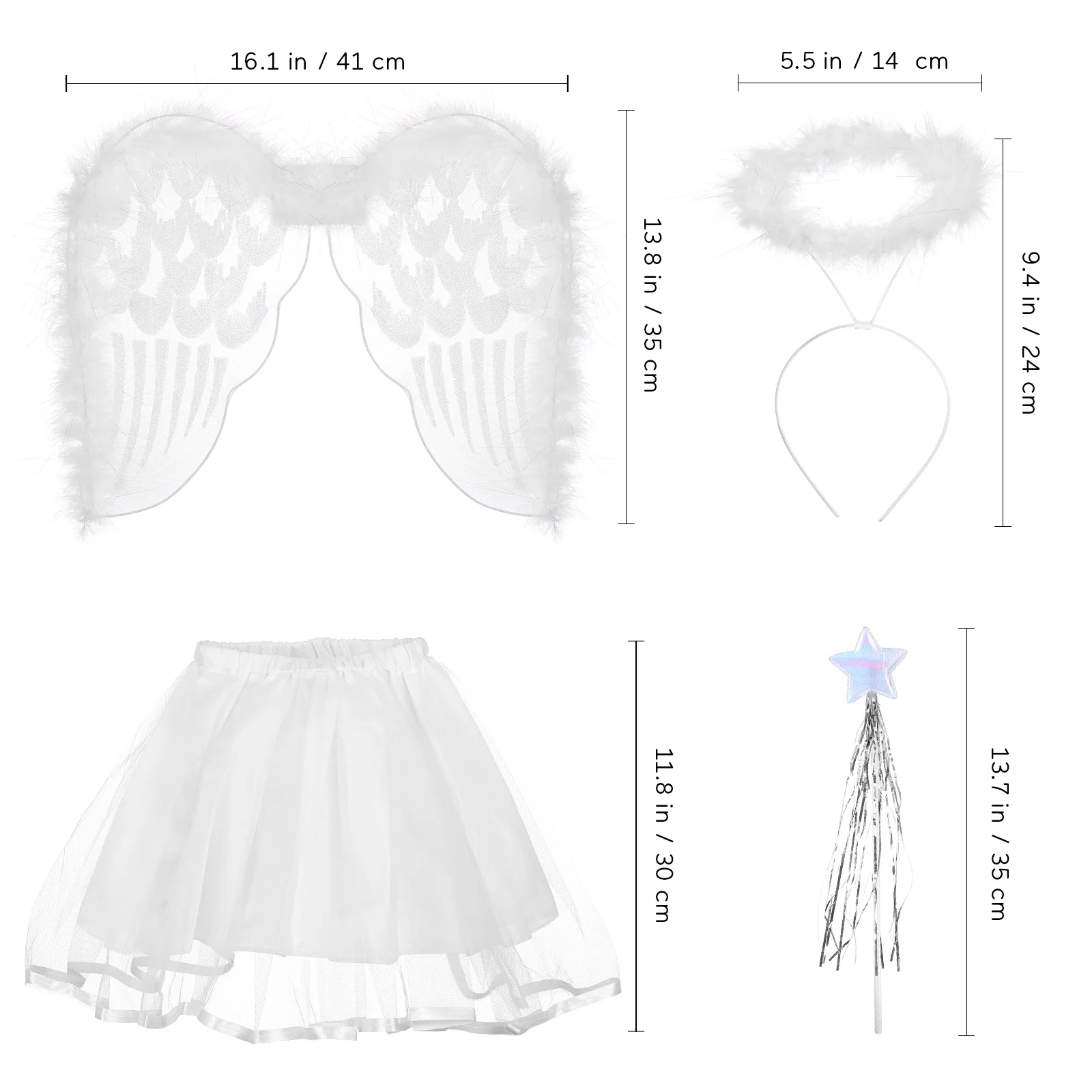 4Pcs Angel Fairy Costume Set Wings Headband Wand Tutu Skirt Perfect for Girls Cosplay Party Birthday Angel Fairy Costume