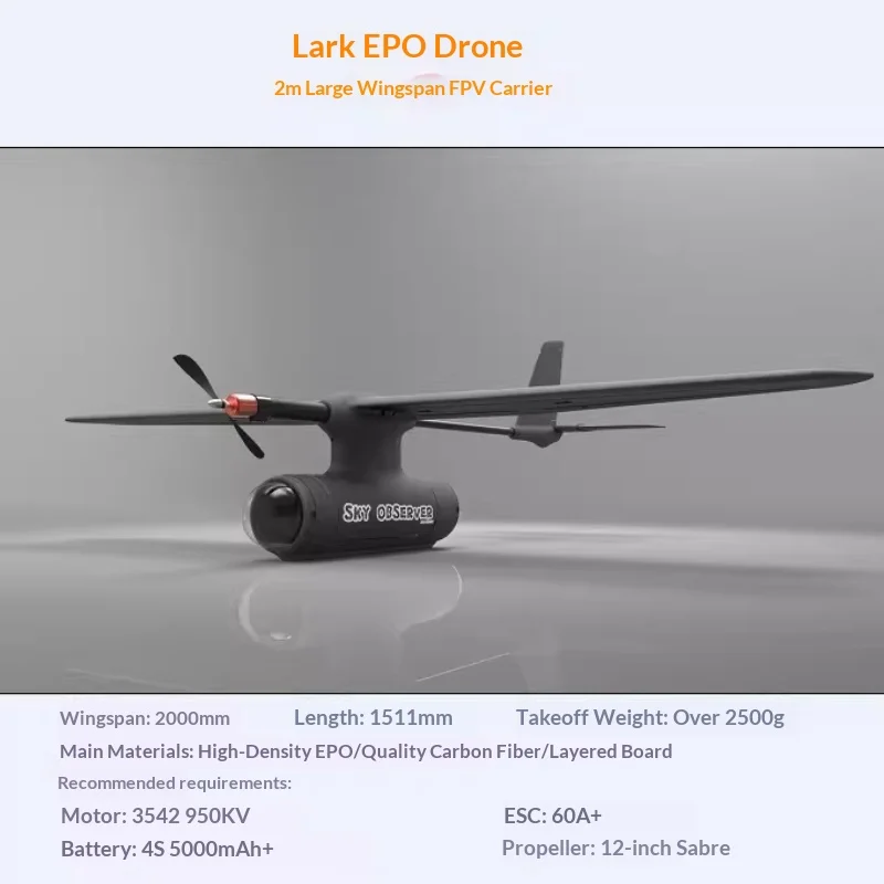Sky Observer Fpv Carrier Drone Vertical Takeoff And Landing 2000mm Wingspan High Density Epo Carbon Fiber Fixed Wing Rc Aircraft