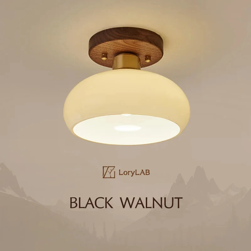 

Wabi Sabi Glass Ceiling Lamp Walnut Gold Semi Flush Mount Light Ceiling Fixture Corridor Bathroom Indoor Decoration