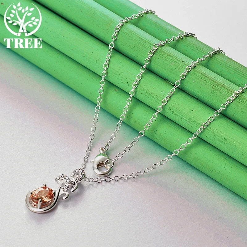 ALITREE 925 Sterling Silver Orange Zircon Crystal Pendant Necklace For Women necklaces Fashion Party Birthday Wedding Jewelry