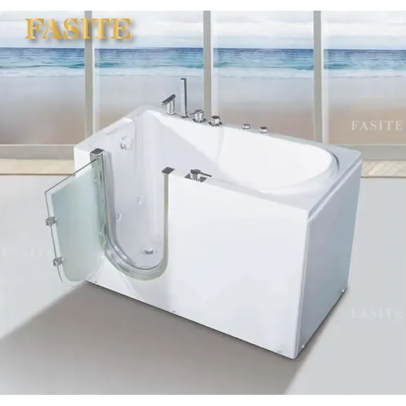Acrylic Walk In Bathtub With Seat Heated Bubble Jet Spa Tub For Adults Small Bathroom Soaking Tub Hydrotherapy Massage