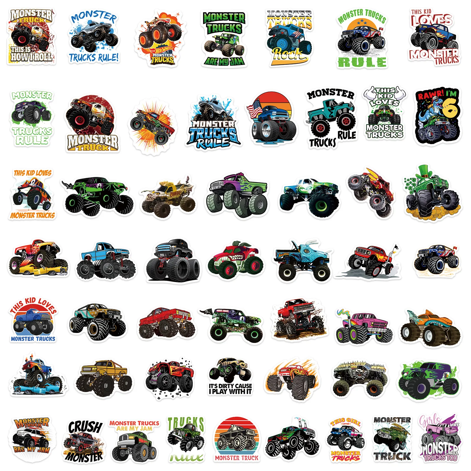 10/25/50pcs Monster Trucks Graffiti Stickers for DIY Kids Stationery Water Bottle Phone Car Motorcycle Skateboard Helmet