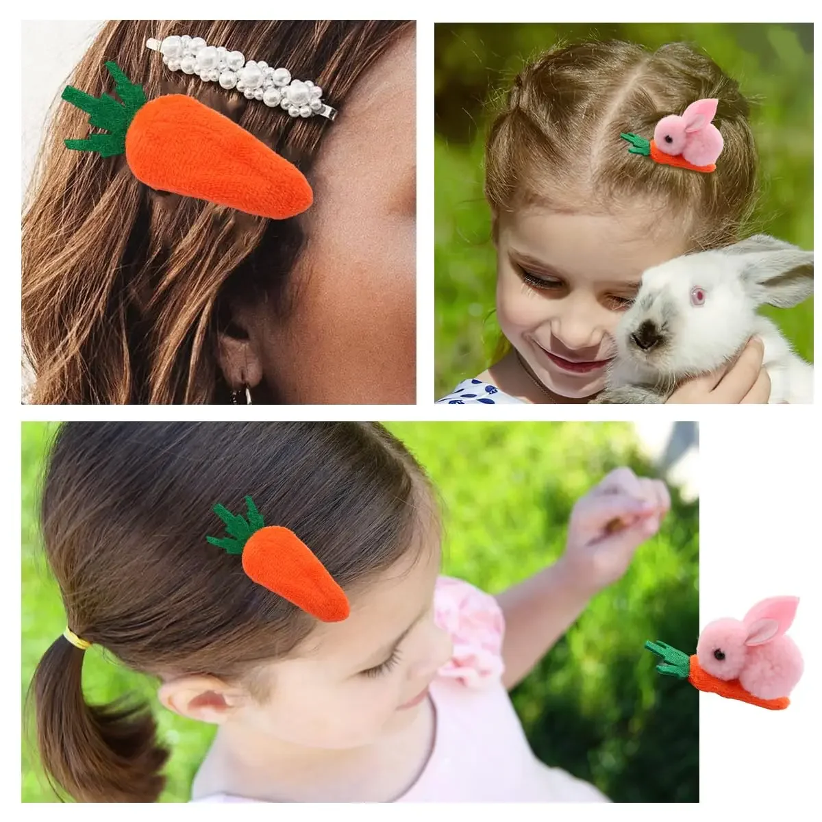 1-20PCS Easter Hair Clips Bunny Carrot Hair Accessories Rabbit Ear Headbands Party Supplies Easter Gifts Holiday Decorations