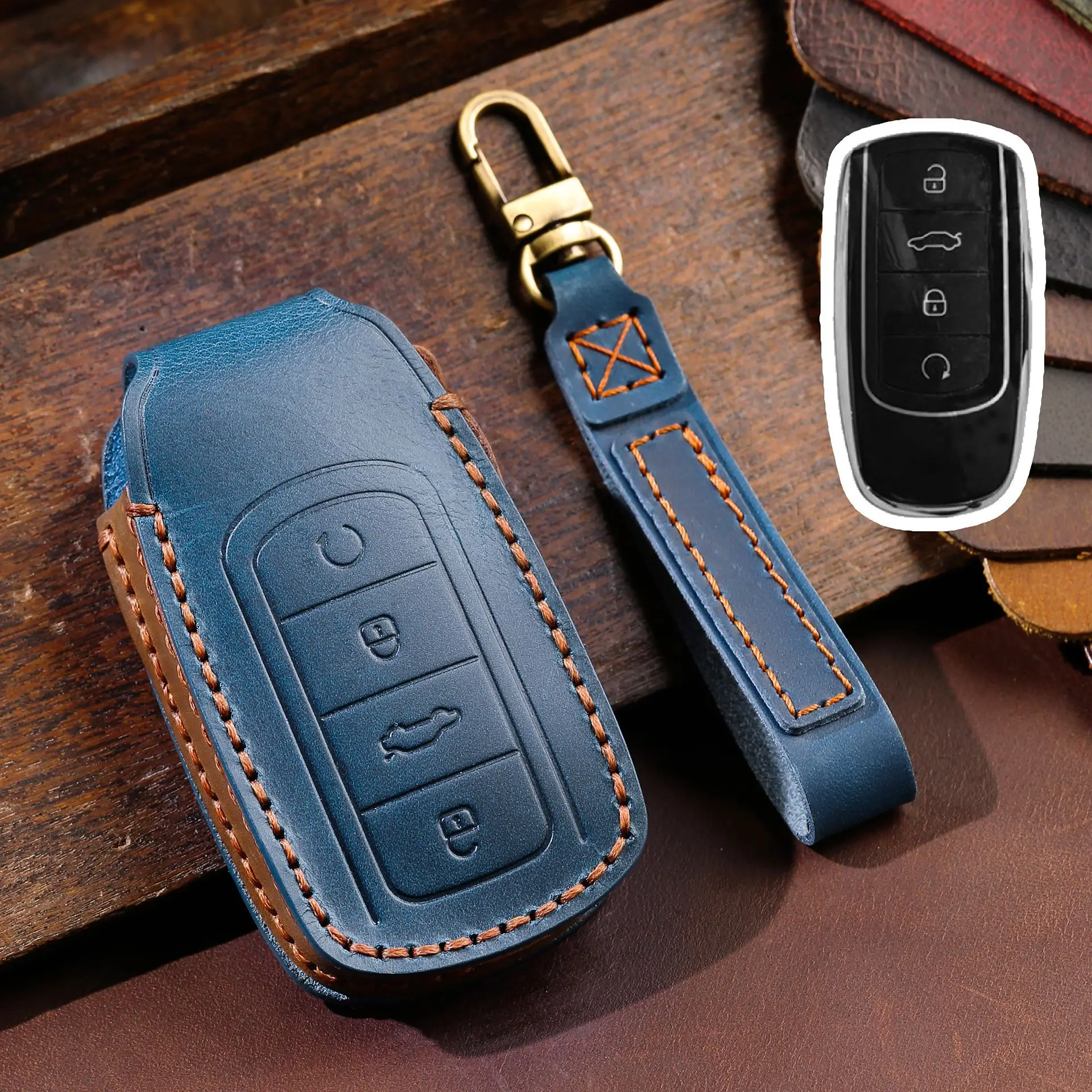 Retro Genuine Leather Car Key Purse Handmade Case Cover For Chery 2021 8PLUS High-end Shockproof  KeyChain Car Accessories