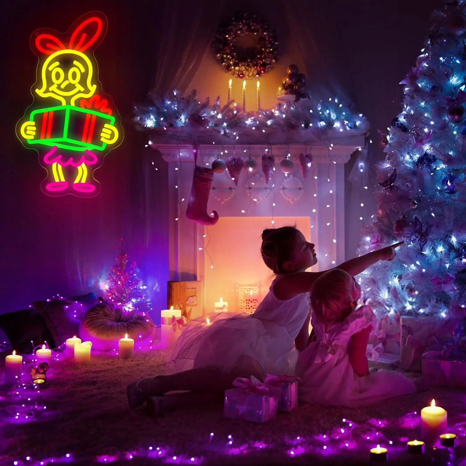 Insegna al neon natalizia da parete, luce al neon a LED dimmerabile per soggiorno, grotta d'uomo, negozio di abbigliamento, regalo di compleanno e pubblicità