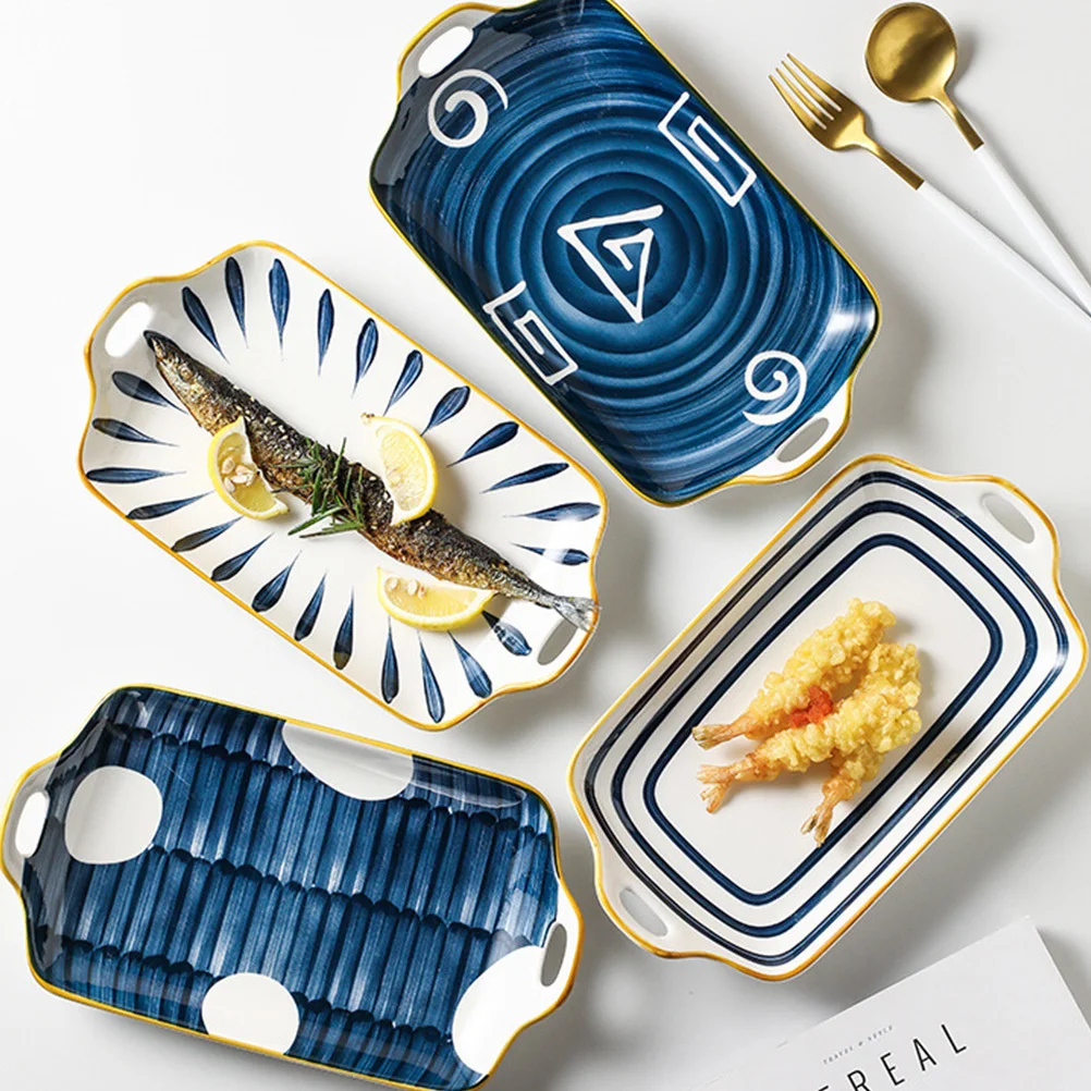 

1Pcs Wood Grain Fish Plate Ceramic Dessert Holder for Sushi Fruit Salad Snacks Tray Japanese Style Serving Dish Container