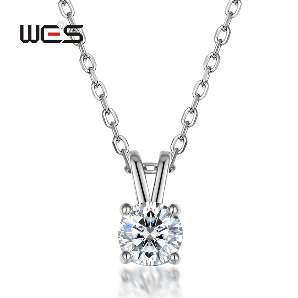 WES 925 Sterling Silver 0.57ct Moissanite Pendant Necklace for Women Sparkling Diamond 5*5mm Luxury Jewelry Party Wedding Band