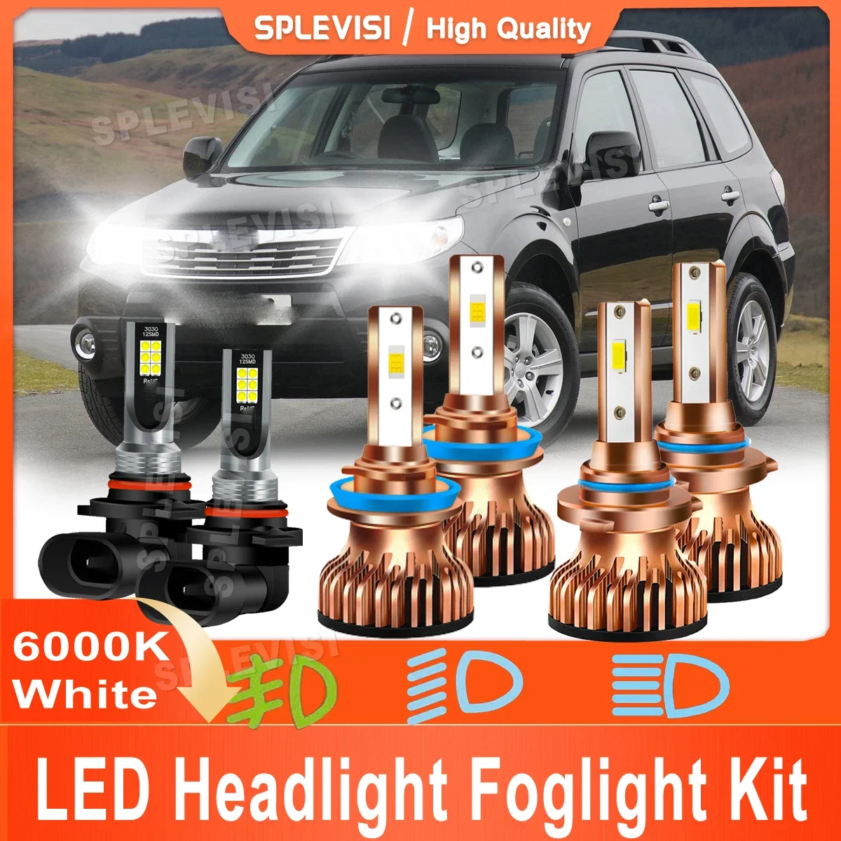 

Car Light Upgrade 12x CSP Chips 6000K White Led Headlight High Low Beam Foglamp For Subaru Forester 2009 2010 2011 2012 2013