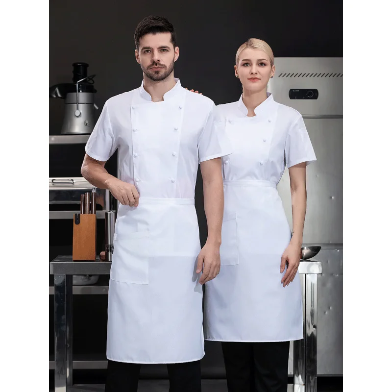 Catering High-End Chinese Style Cloth Cover Chef Overalls Male Pure White Hotel Executive Chef Short Sleeve Spring and Summer Wo