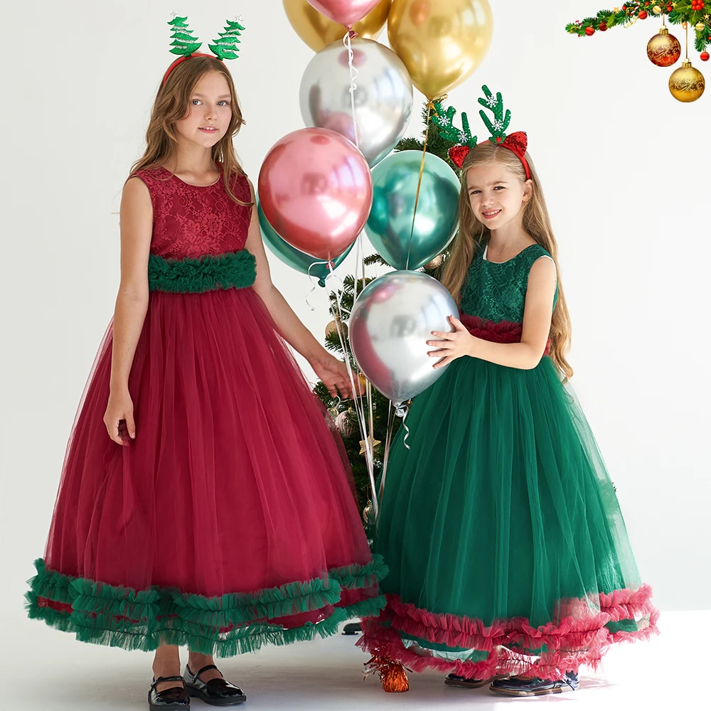 Christmas Girls Party Dresses Sequined Bow Gala Prom Gown Children Kids Formal Events Costume Birthday Princess Clothes Vestidos