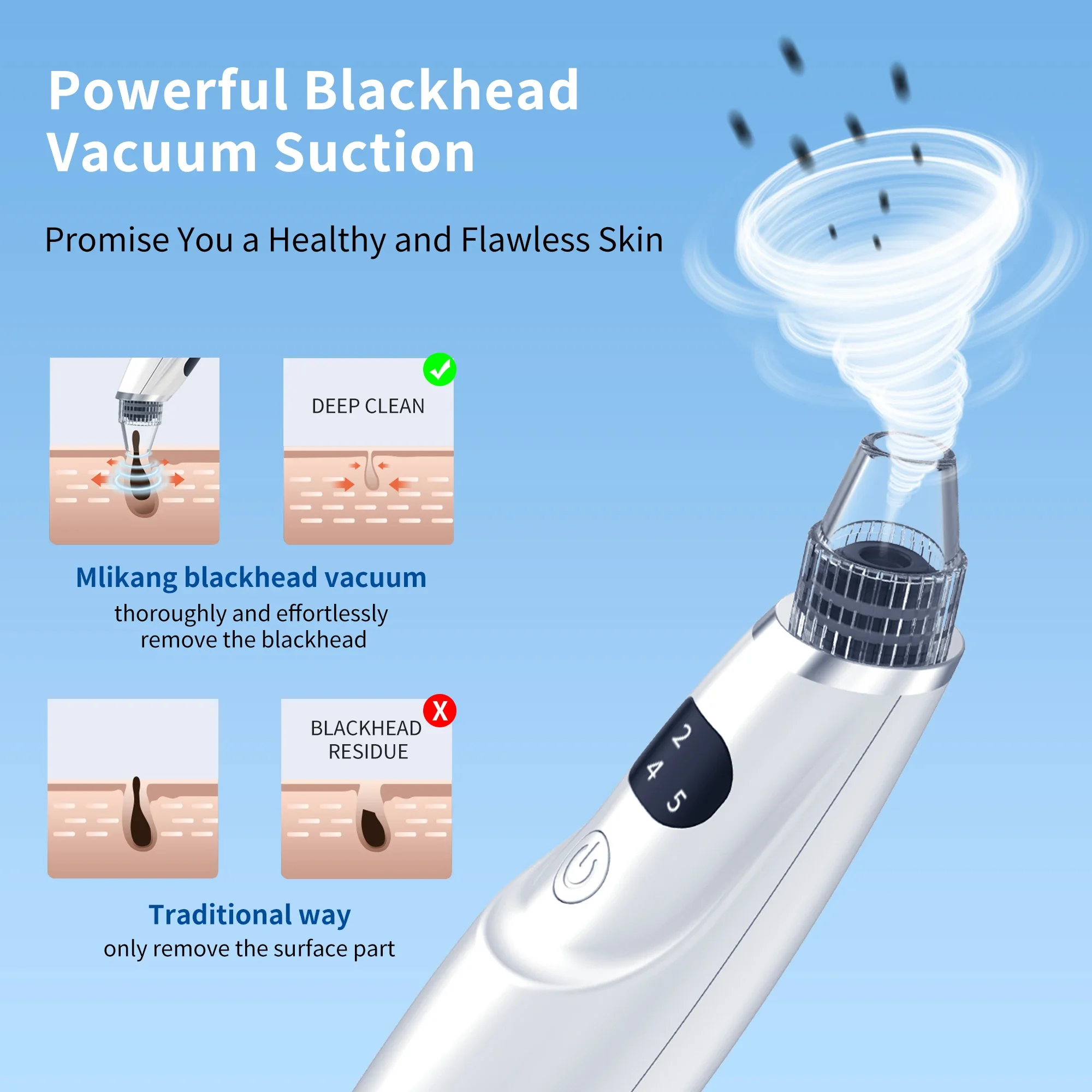 Professional Face Cleansing Vacuum Suction Machine Rechargeable Blackhead Pore Vacuum Removal Instrument