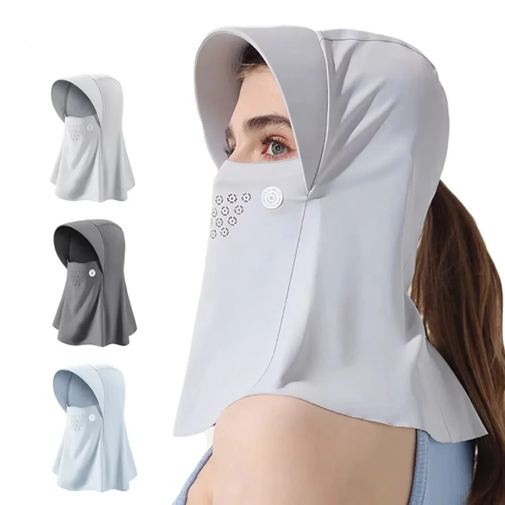 

Adjustable Full Face Visor Hat Sunscreen UV Protection Ice Silk Mask Solid Color Face Protection UV Protection Veil Fishing