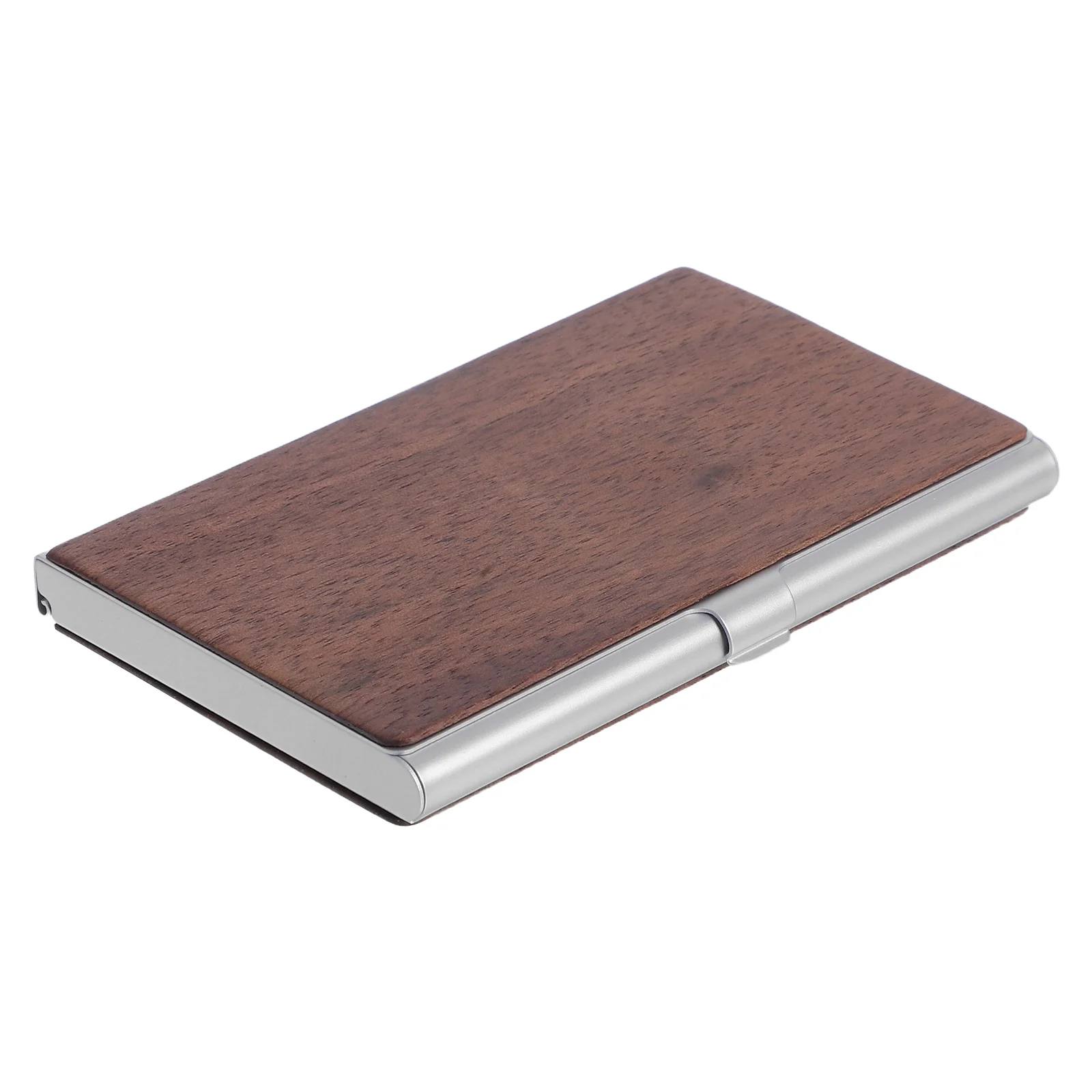 

Wood Grain Business Card Box Holder Desk Organizer Solid for Women Metal Display