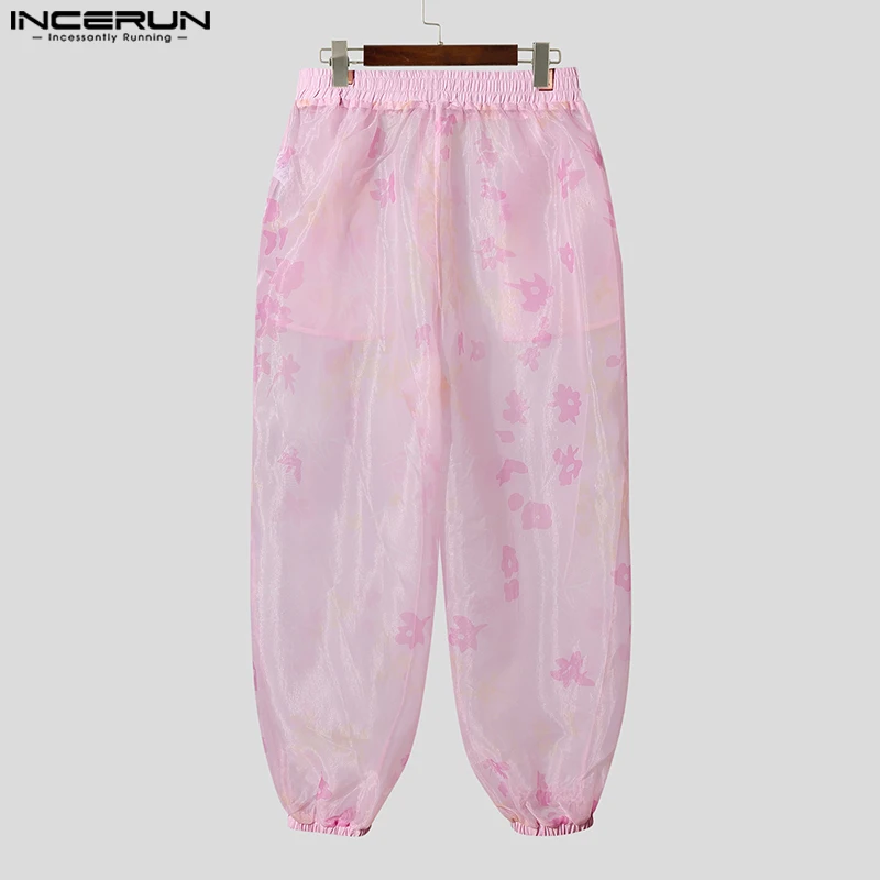 INCERUN 男性パンツ印刷メッシュシースルーセクシーな弾性ウエストズボン男性ルーズストリート夏 2025 パーティーファッションパンツ