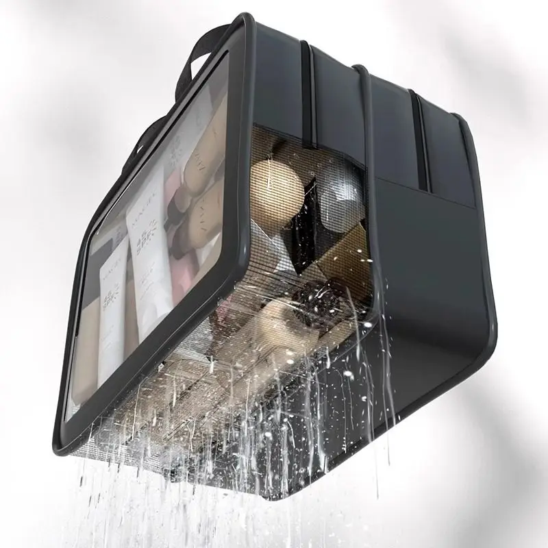 

Двухслойная прозрачная косметичка из ПУ с разделением на сухое и влажное отделения, портативная сумка для хранения и умывания, незаменимая для путешествий, фитнеса и плавания.