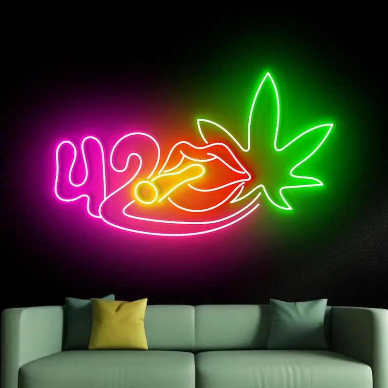 

20 inch Leaf Weed Smoking Neon Signs LED Light Wall Decor Bedroom Bar Game Room Party Restaurant Gift Mouth Smoke Man Cave Lip