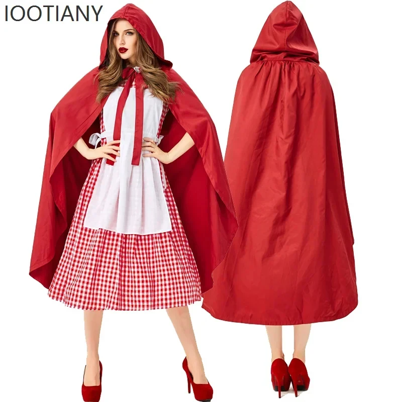 

ABC123CosplayNew Halloween Women's Fashion Little Riding Hood Costume Fairytale Maid With Red Cape Character P3'd,5;h.9/