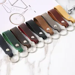Colorful Cowhide Keychains Pendant Wide Genuine Leather Car Keychain Accessories New Short Couple Wristband Key Chains for Women