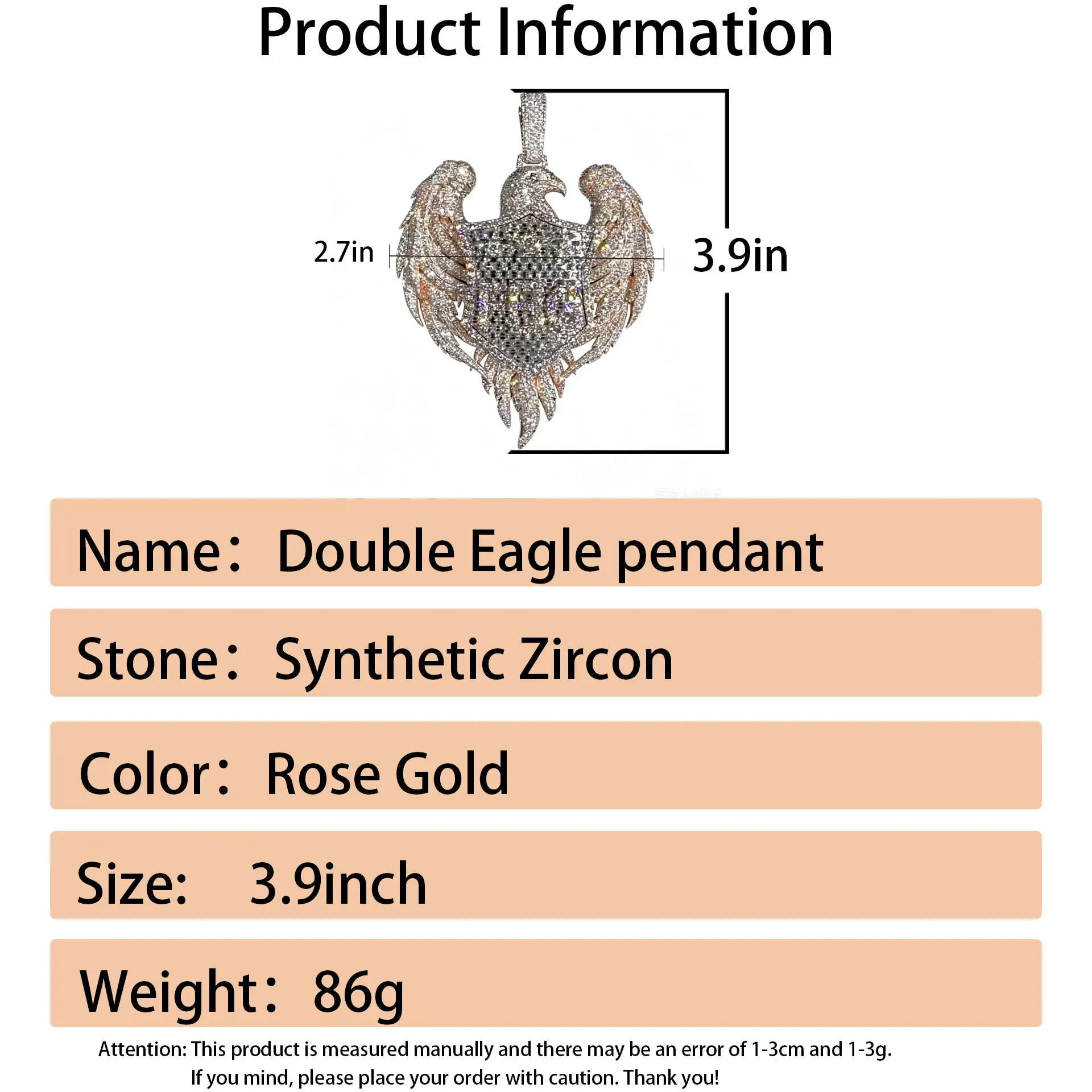 LYEE CYEE New Exquisite Jewelry Hip Hop Full Diamond Double Eagle Head Shield Pendant Cuban Chain Necklace Suitable for Rap Singers Men to Wear Birthday Gifts Anniversary Meaningful Gifts Best Gift for Good Friends
