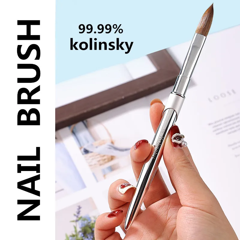 Pennello per unghie Kolinsky puro al 100% Argento UV Gel Polish Nail Art Extension Builder Manicure Penna per unghie Pittura Pennelli da disegno