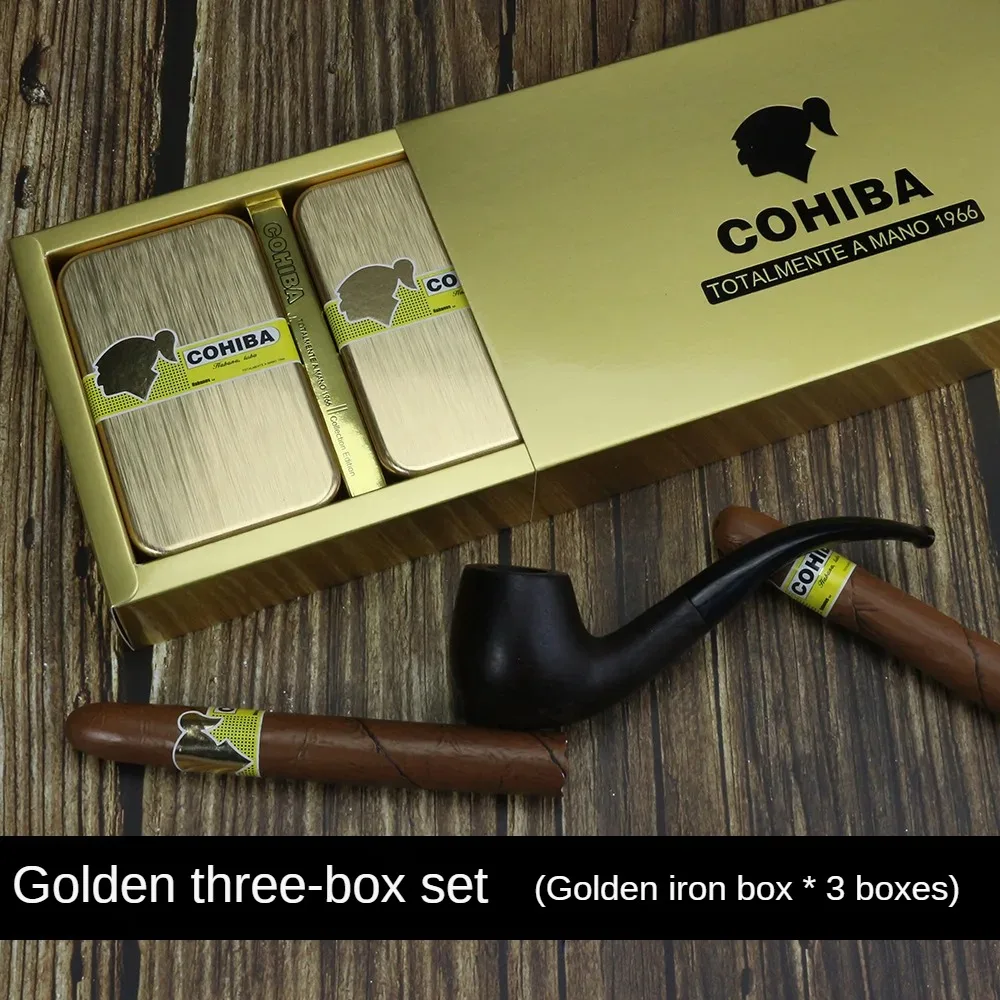 Luxury Metal Case Cigar Matches with Cohiba and Lengthened Pipe. Perfect Gift for Cigar Aficionados.