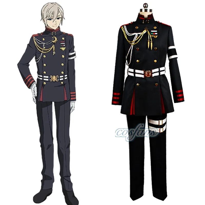 

Ichinose Guren Cosplay Seraph of the end Cosplay Costume Wig Anime Owari no Seraph Military Uniforms Men Black Suit Outfits