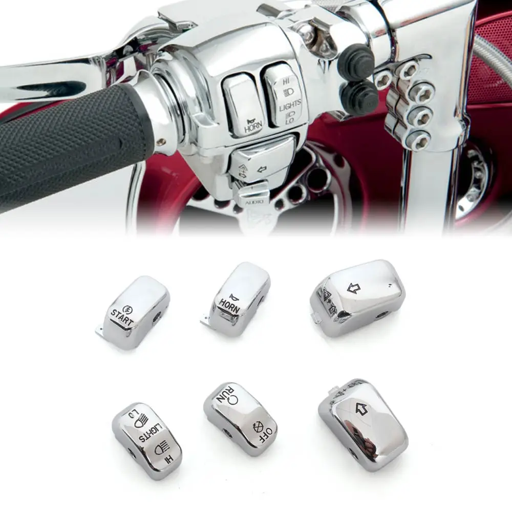 6Pcs Chrome Handlebar Hand Control Switch Cap Cover Button Kits for Harley Touring Road King Sportster Softail Dyna VRSC/ V-Rod