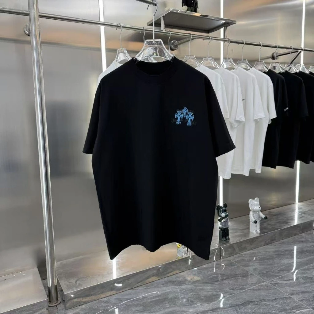 

2025 Summer Men's and Women's Luxury Fashion Chrome Brand Letter Printing T-shirt Pure Cotton Round Neck Casual Fashion Y2K Top