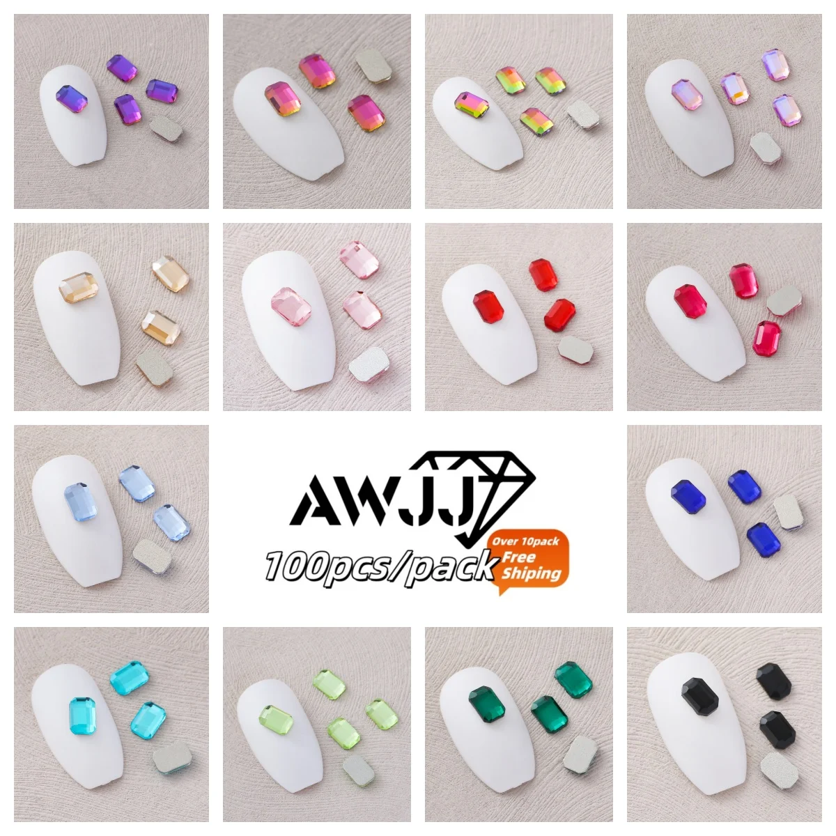 30Colors AWJJ 100pcs/Pack 4x6mm Rounded rectangle Mahjong Fantasy Self-Adhesive Nail Art Rhinestone: Crafting Dreamy Nail Look