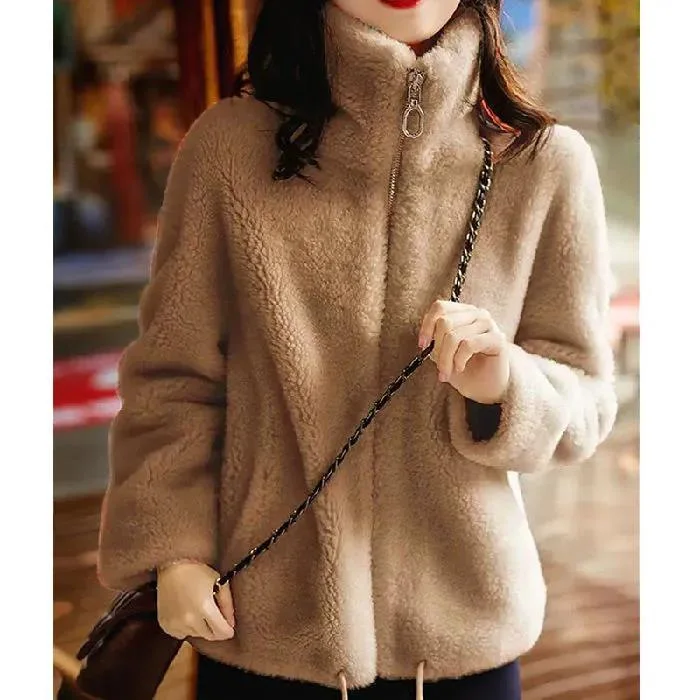 Thickened Jacket Women's Winter Double-sided Fleece Warm Turtleneck Sweater Zipper Cardigan Coral Fleece Top Women 2025