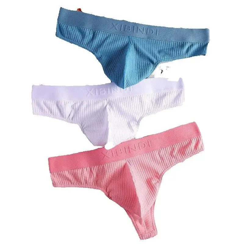 New Thongs Men's Pure Cotton Underwear Breathable Threaded Thong Youth Men's U Convex Pouch Comfortable T-shaped PantiesShorts